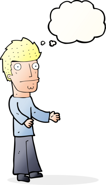 Bir insan tarafından çizilmiş düşünce baloncuğu olan kafası karışmış bir adam.