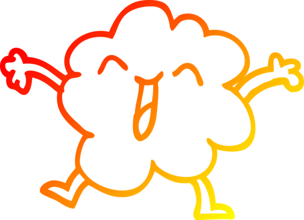 Bir çizgi filmin sıcak gradyan çizimi bir insan tarafından çizilmiş mutlu gri bulut