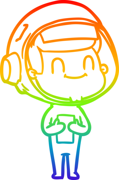 Gökkuşağı gradyan çizgisi çizimi mutlu bir astronot insan tarafından çizilmiş.