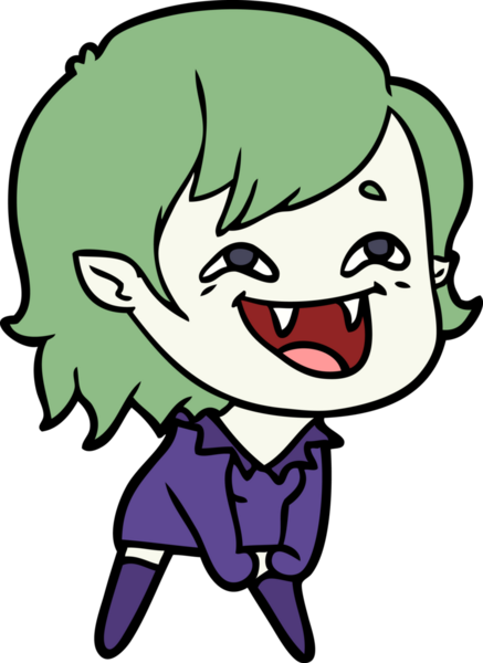 Bir insan tarafından çizilmiş gülen vampir kız çizgi filmi.