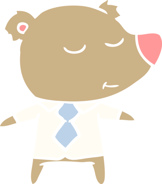 Mutlu düz renkli çizgi film ayısı bir insan tarafından çizilmiş gömlek giyiyor.