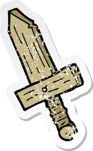 Bir insan tarafından çizilmiş tahta bir kılıcın gerilmiş gerilimli çıkartması.