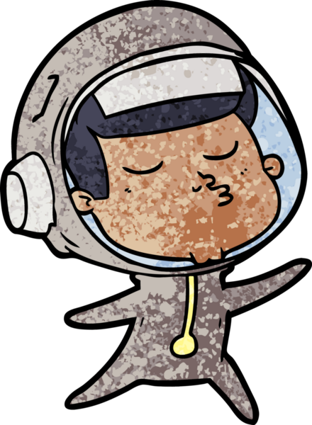 Bir insan tarafından çizilmiş kendine güvenen bir astronot çizgi filmi.