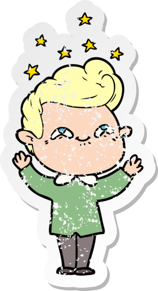 Bir insan tarafından çizilmiş heyecanlı bir karikatür çıkartması.