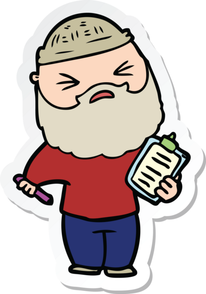 Bir insan tarafından çizilmiş sakallı bir karikatür adamın çıkartması.