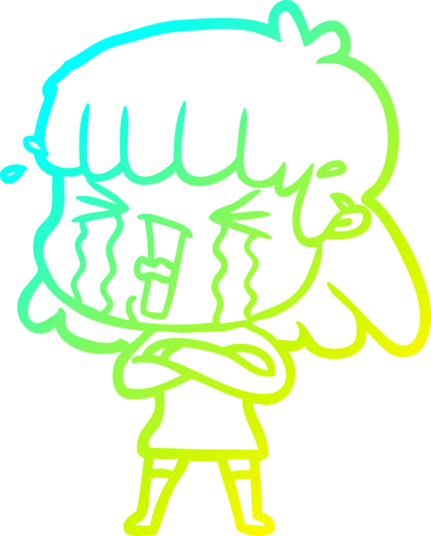 Bir insan tarafından çizilmiş göz yaşları içinde bir çizgi film kadını çizimi.