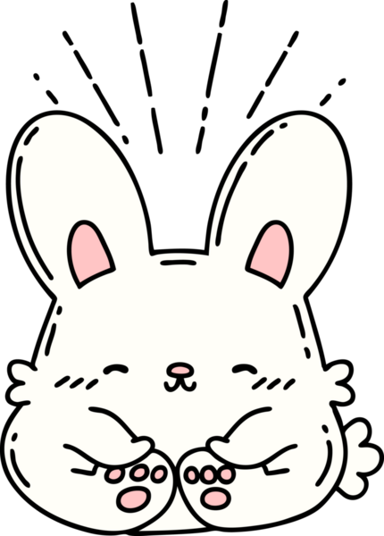 Bir insan tarafından çizilmiş geleneksel dövme tarzı mutlu bir tavşan çizimi.