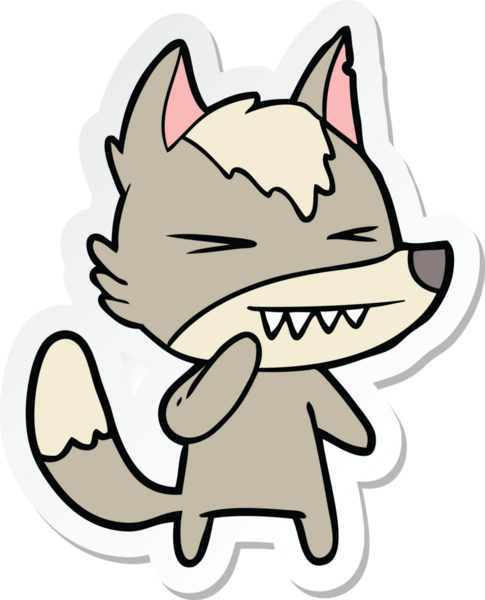 Bir insan tarafından çizilmiş kızgın bir kurt çizgi filminin çıkartması.