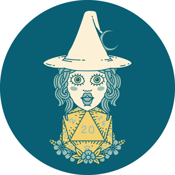 Retro Dövme Tarzı İnsan Cadı Doğal 20 zar atışıyla Bir insan tarafından çizilmiş