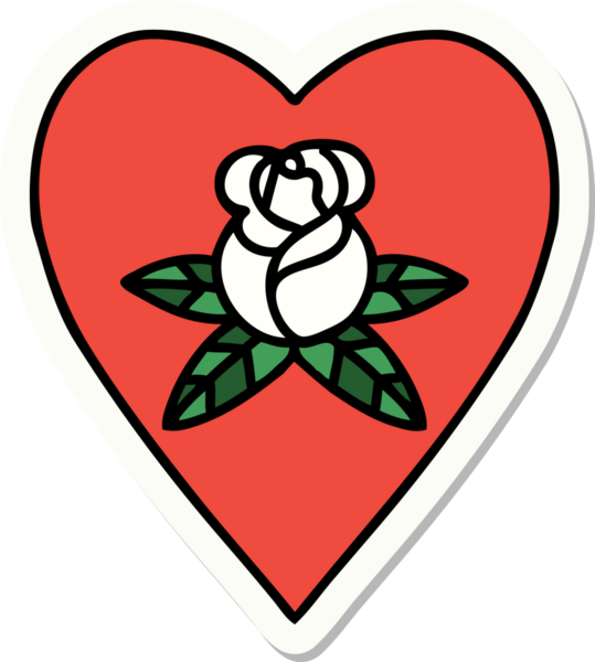 Geleneksel kalp stili dövme çıkartması ve bir insan tarafından çizilmiş çiçekler.