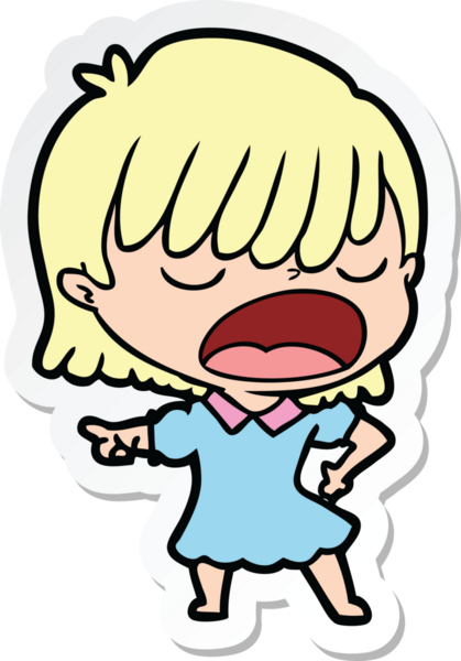 Bir insan tarafından çizilmiş yüksek sesle konuşan bir karikatür kadının çıkartması.