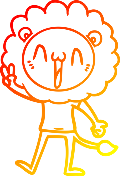 Bir insan tarafından çizilmiş mutlu çizgi film aslanının sıcak çizgi çizimi