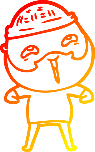 Bir insan tarafından çizilmiş mutlu sakallı bir adamın çizgi çizimi.