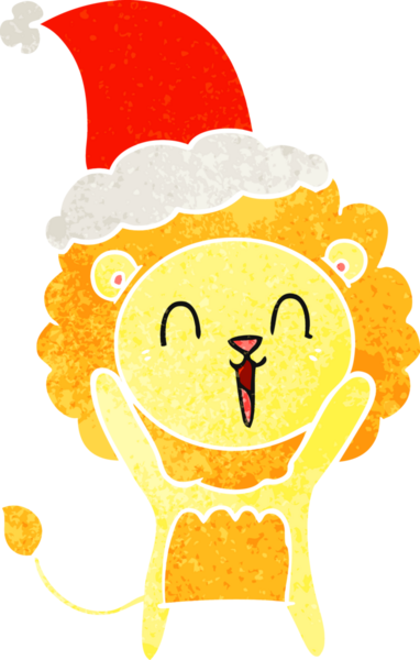 Gülen aslan eli, bir insan tarafından çizilmiş Noel Baba şapkasının retro çizimi.