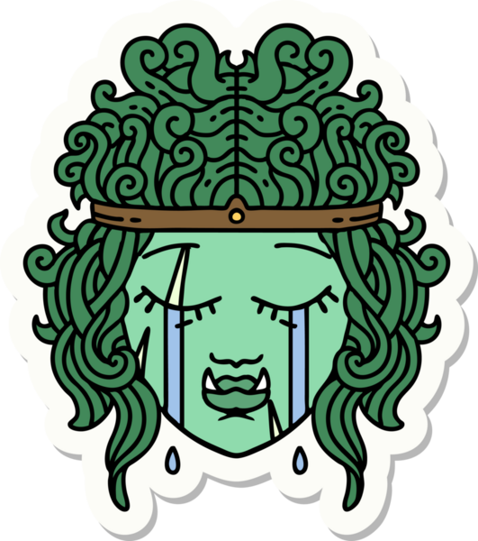 Bir insan tarafından çizilmiş üzgün bir Ork barbar karakterinin çıkartması.