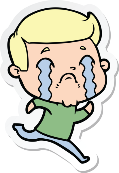 Bir insan tarafından çizilmiş, ağlayan bir çizgi film karakterinin çıkartması.