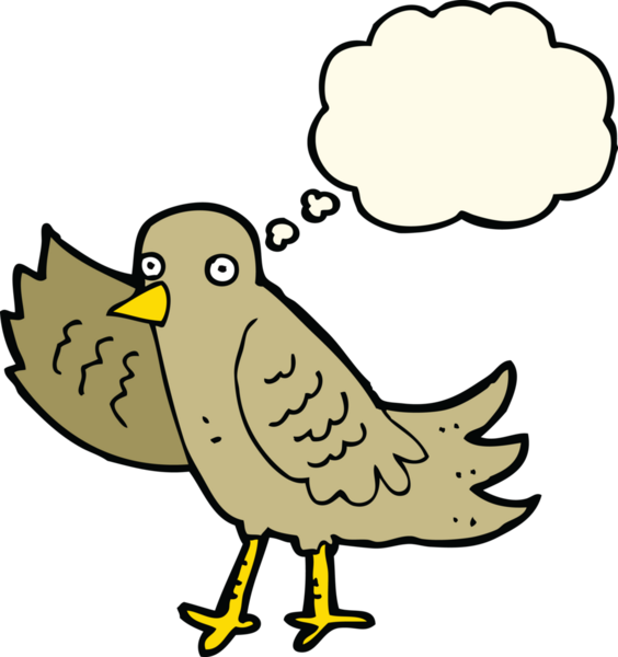 Bir insan tarafından çizilmiş düşünce baloncuklu sallanan kuş.