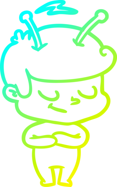 Bir insan tarafından çizilmiş dost canlısı bir uzay adamının soğuk çizgi çizimi.