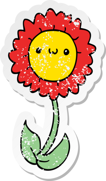 Bir insan tarafından çizilmiş karikatür çiçeğinin sıkıntılı çıkartması