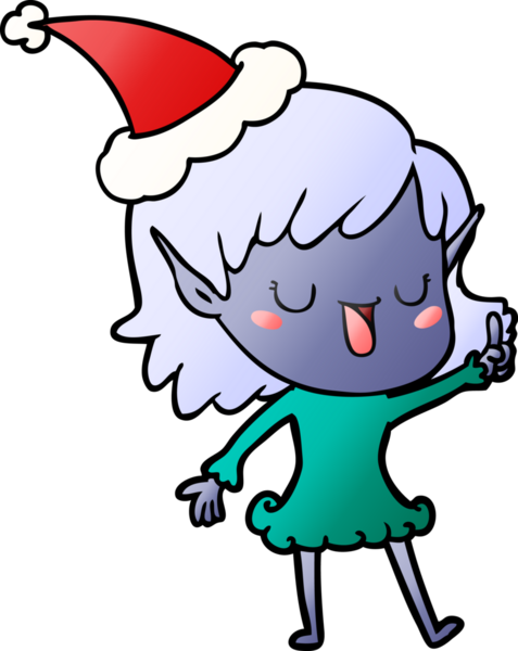 Bir insan tarafından çizilmiş Noel Baba şapkası giymiş bir elf kızının el çizimi karikatürü.