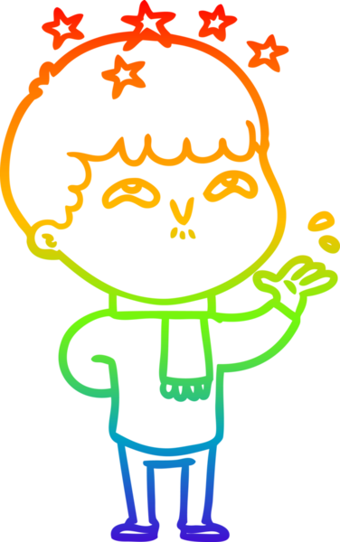 gökkuşağının gradyan çizimi bir çizgi film karakteri tarafından çizilmiş.