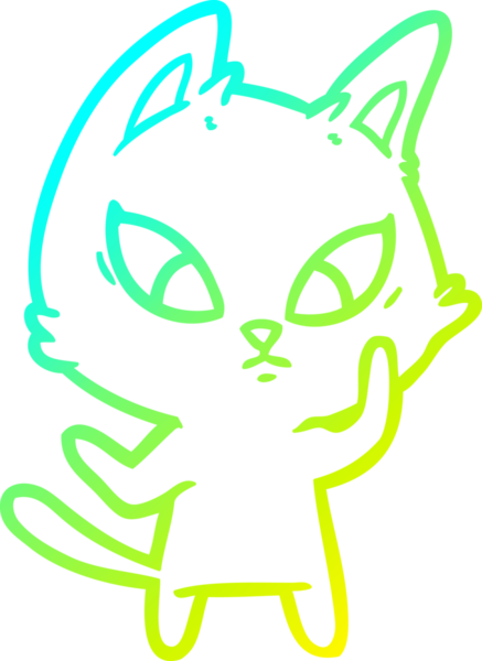 Bir insan tarafından çizilmiş kafası karışmış çizgi film kedisinin soğuk gradyan çizgisi.