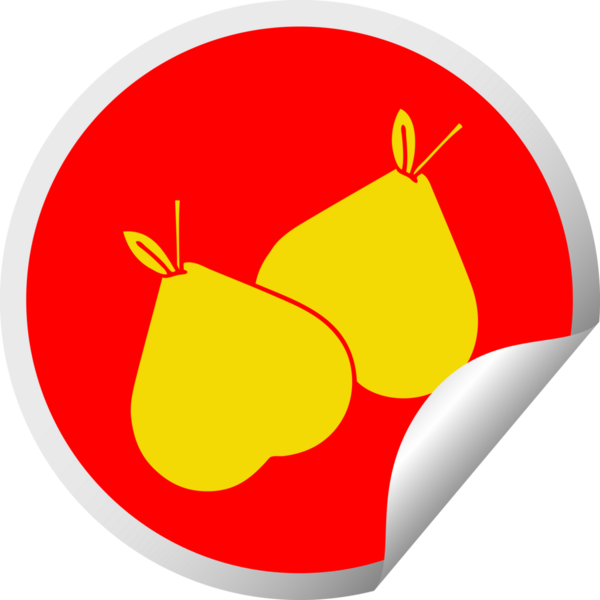 Bir insan tarafından çizilmiş yeşil bir armutun dairesel kabuk soyma etiketi.