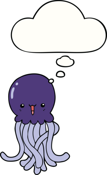 Bir insan tarafından çizilmiş düşünce baloncuklu denizanası çizgi filmi.