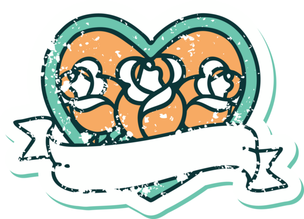 Bir insanın çizdiği çiçekli kalp ve pankartın sembolik dövmeli resmi.