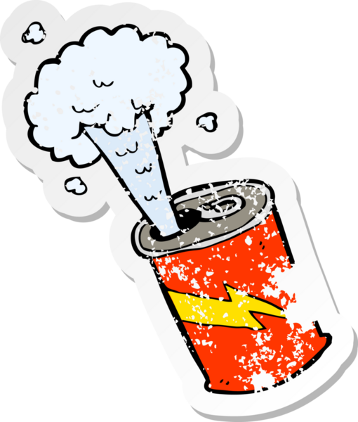 Bir insan tarafından çizilmiş karikatür köpüren soda kutusunun geriletilmiş etiketi.