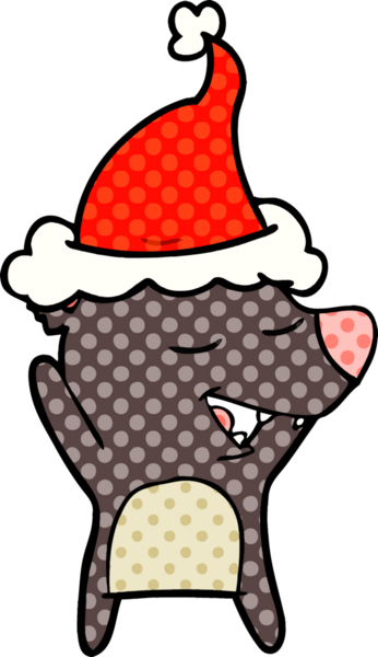 Bir insan tarafından çizilmiş Noel Baba şapkası takan bir ayının el çizimi çizgi roman tasviri