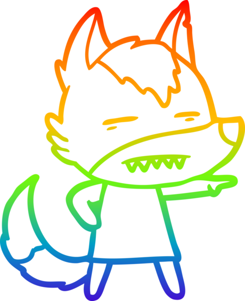 Gökkuşağı gradyan çizgi çizimi bir insan tarafından çizilmiş dişleri gösteren bir kurt çizgi