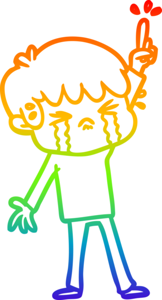 Gökkuşağı gradyan çizimi bir insan tarafından çizilmiş ağlayan bir çizgi çocuk çizimi