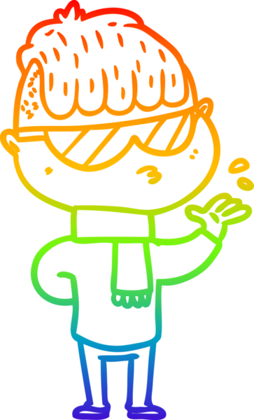 Bir insan tarafından çizilmiş güneş gözlüğü takan çizgi film çocuğu çizimi.