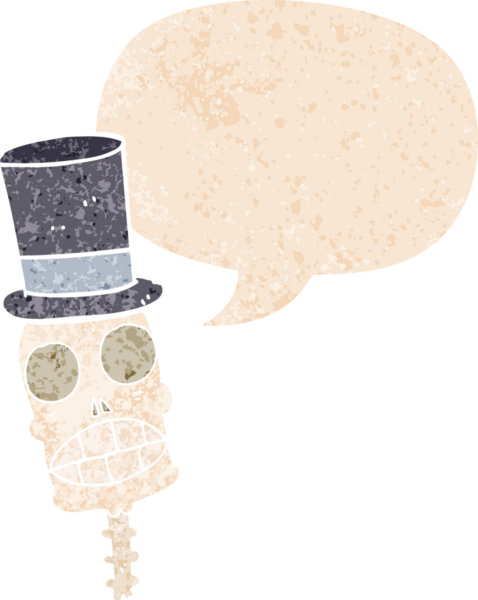 grunge 'da konuşma baloncuğu olan karikatürlü ürkütücü kafatası bir insan tarafından çizilmiş tedirgin geçmiş dokuma tarzı