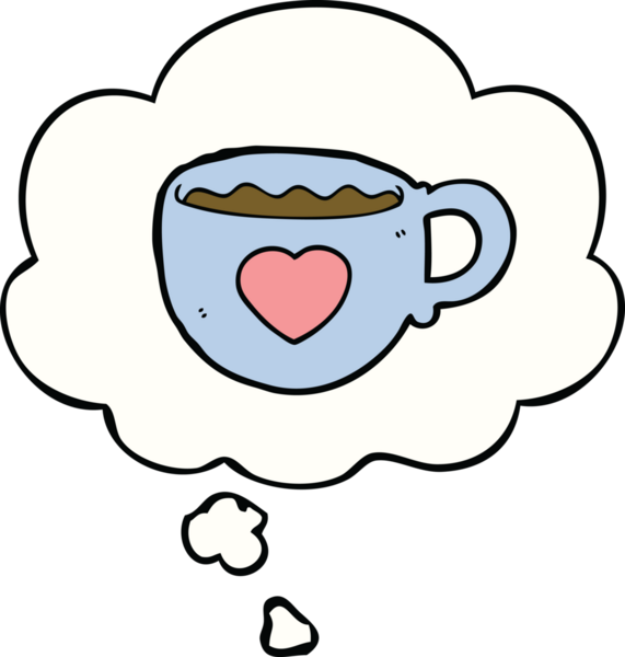 Bir insan tarafından çizilmiş düşünce baloncuklu kahve fincanına bayılırım.