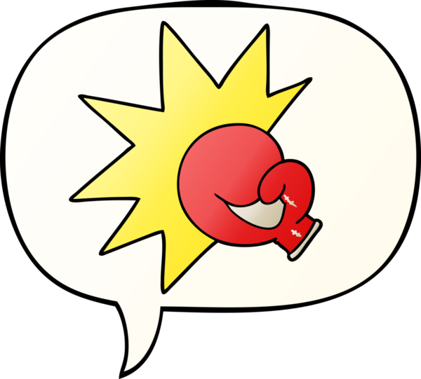 Bir insan tarafından çizilmiş konuşma baloncuklu boks eldiveni karikatürü