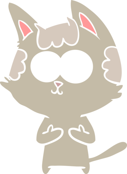 Bir insan tarafından çizilmiş mutlu düz renkli çizgi film kedisi