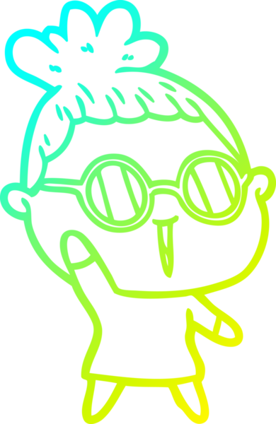 Bir insan tarafından çizilmiş gözlüklü bir karikatür kadın çizimi.