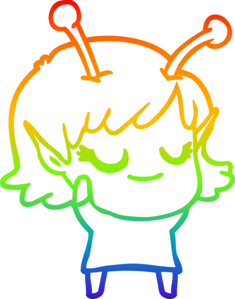 Bir insan tarafından çizilmiş gülümseyen uzaylı kız çizgi filmi.