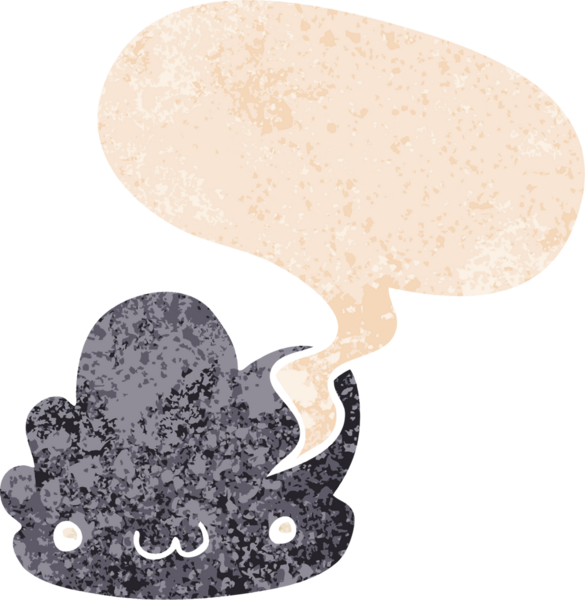 Bir insan tarafından çizilmiş grunge sıkıntılı retro biçiminde konuşma baloncuğu ile sevimli çizgi film bulutu