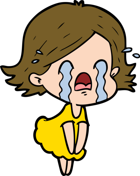 Bir insan tarafından çizilmiş ağlayan çizgi film kadını.