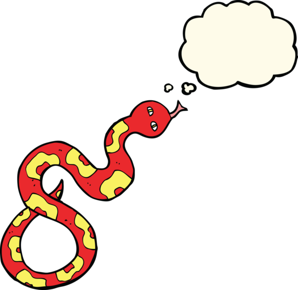 Bir insan tarafından çizilmiş düşünce baloncuklu çizgi film yılanı.