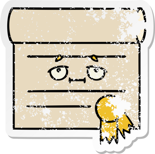 Bir insan tarafından çizilmiş şirin bir karikatür sertifikasının sıkıntılı etiketi