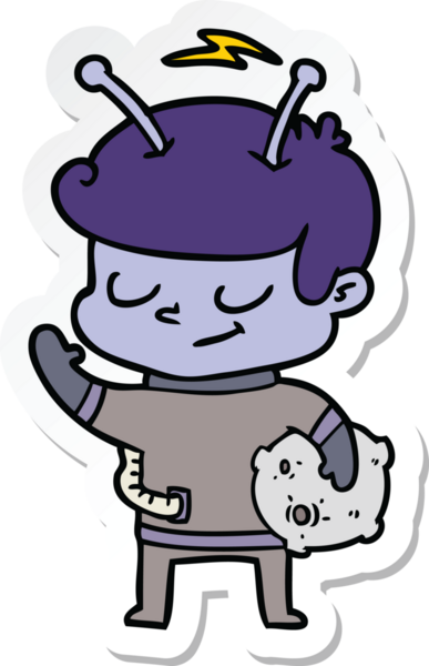 Bir insan tarafından çizilmiş meteor tutan dost canlısı bir uzay adamının çıkartması.