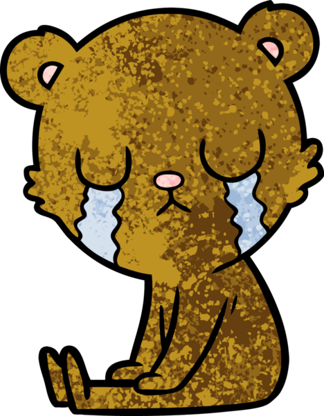 Bir insan tarafından çizilmiş ağlayan ayı karikatürü.