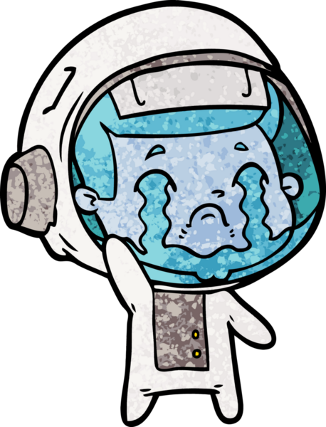 Bir insan tarafından çizilmiş ağlayan astronot çizgi filmi.