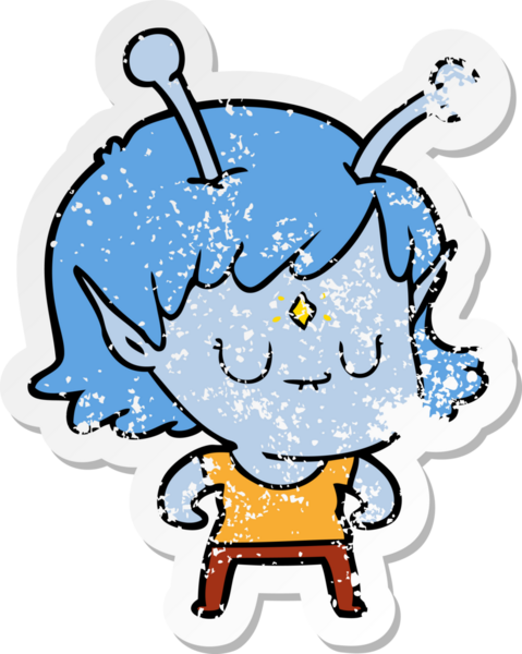 Bir insan tarafından çizilmiş uzaylı bir kızın sıkıntılı çıkartması.