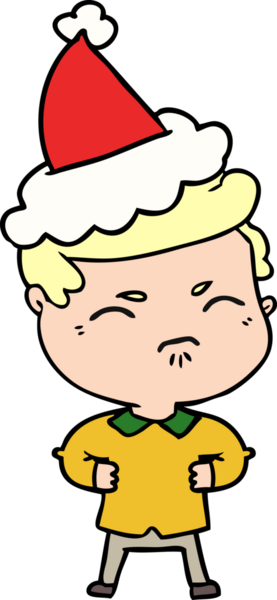 Bir insan tarafından çizilmiş Noel Baba şapkası giymiş rahatsız bir adamın el çizimi.