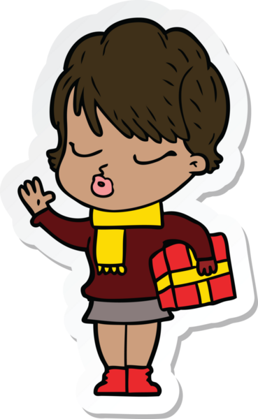 Bir insan tarafından çizilmiş, gözleri kapalı bir karikatür kadının çıkartması.